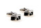 black and silver camera cufflinks shown as a pair side by side close up image