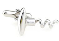 Silver corkscrew bottle opener cufflinks close up image