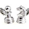 silver knight & pawn chess piece cufflinks shown as pair close up image
