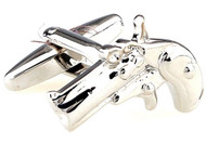 silver derringer pistol cufflinks close up image