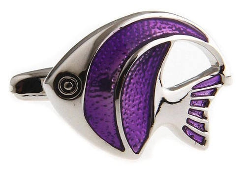 purple angelfish cufflinks close up image