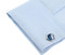 blue angel fish cufflinks displayed on a white dress shirt sleeve cuff close up image
