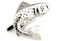 Silver Large Mouth Bass Fish Cufflinks close up image