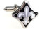 Black and white silver diamond Fleur De Lys cufflinks close up image