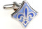 Blue Fleur de Lis cufflinks; mardi gras cufflinks close up image
