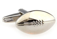 silver football cufflinks close up image