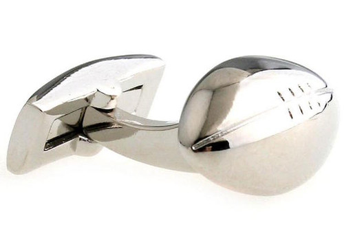 Silver Football cufflinks side lace design close up image