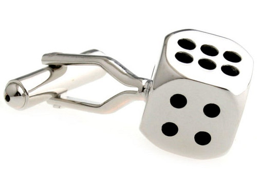 silver dice cufflinks close up image