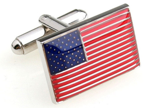 American Flag Cufflinks; USA Flag cuff-links close up image