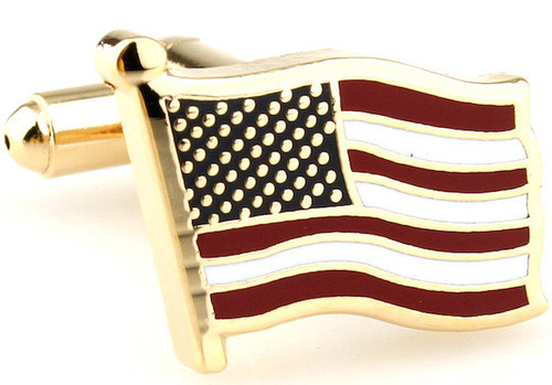 Gold USA Flag cufflinks wavy design close up image