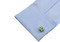 Square Abalone Cufflinks displayed on a white dress shirt sleeve cuff close up image