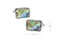 rectangle abalone cufflinks shown as a pair with size dimensions 18 mm by 13 mm close up image