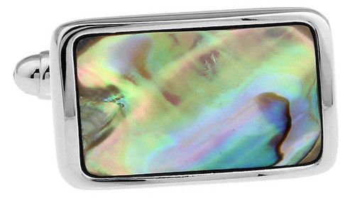 rectangle abalone cufflinks close up image