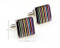 square striped rainbow cufflinks shown as a pair with size dimensions 18 mm by 18 mm close up image