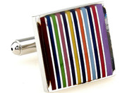 square rainbow striped cufflinks close up image