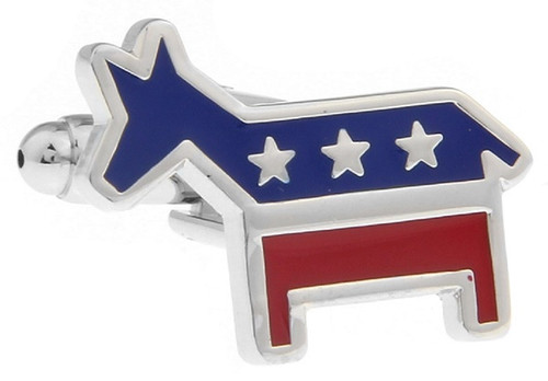 red, blue & silver patriotic party symbol democrat donkey cufflinks close up image