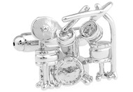 silver drum set cufflinks close up image