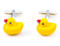 yellow rubber ducky cufflinks shown side by side close up image