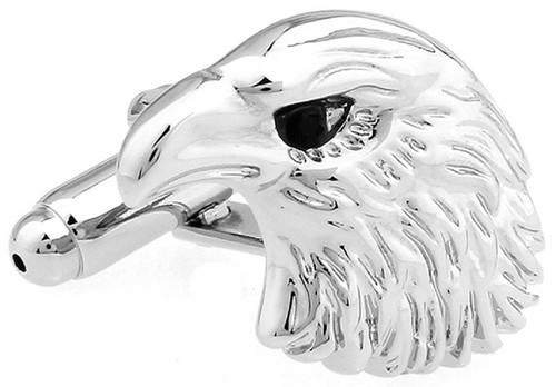 silver eagle head cufflinks close up image