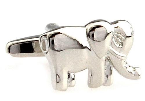 silver elephant cufflinks trunk down style close up image