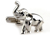 Silver Elephant Cufflinks raised trunk design close up image