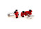 red race car cufflinks shown as a pair back side view close up image