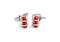 Red Fire extinguisher cufflinks shown as a pair close up image