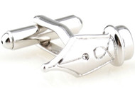 silver calligraphy fountain pen cufflinks close up image