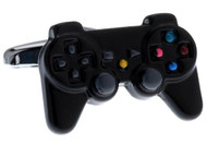 black video game controller cufflinks close up image