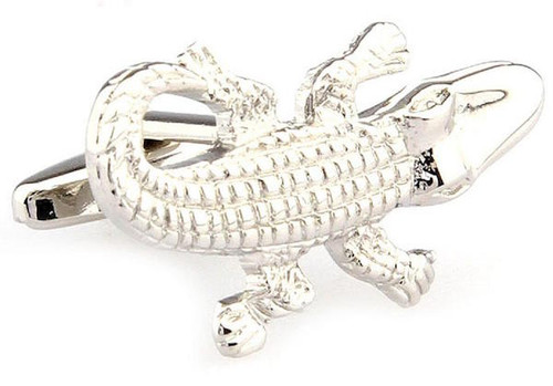 Silver Alligator Cufflinks close up image