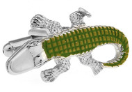 Alligator cufflinks; green gator cufflinks close up image