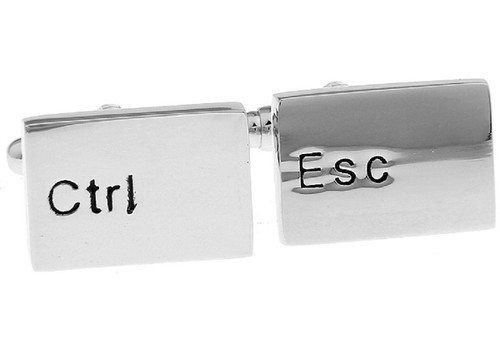 silver computer control & escape keys cufflinks close up image