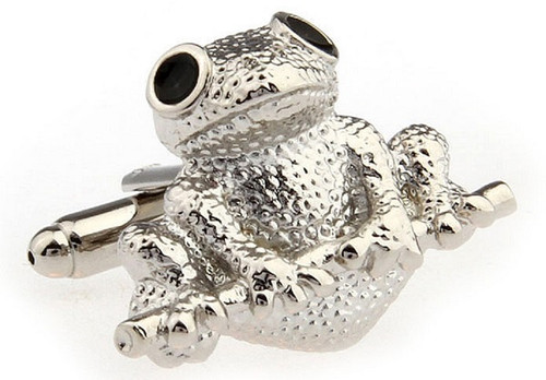 Silver Frog Cufflinks close up image