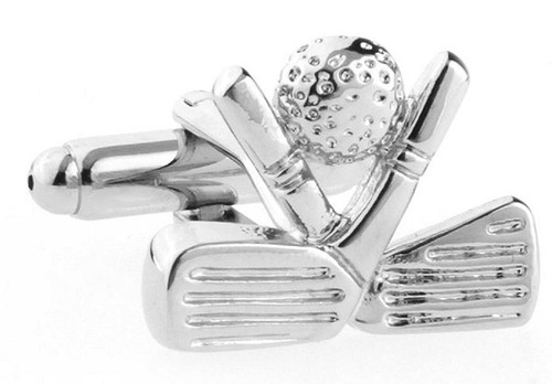golf ball with crossed golf clubs cufflinks close up image