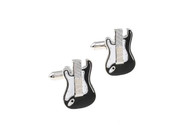 Black & white electric guitar cufflinks shown as a pair close up image