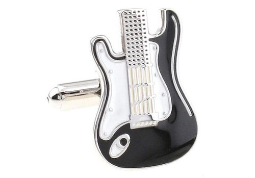 Black & white electric guitar cufflinks close up image