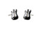 black and white fender style electric guitar cufflinks shown as a pair close up image