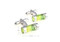 neon green level cufflinks shown as a pair with size dimensions 8 mm by 19 mm close up image