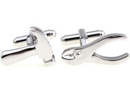 silver hammer and pliers cufflinks close up image
