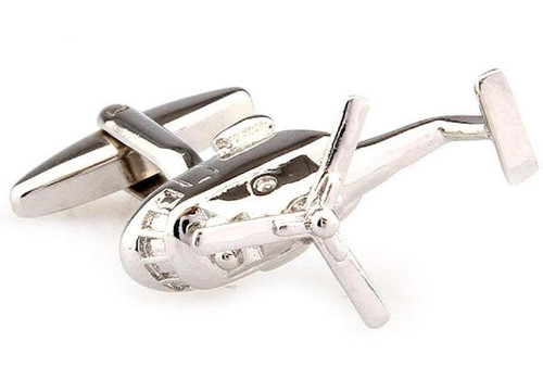 silver helicopter cufflinks 3D close up image