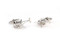 helicopter cufflinks 3D silver shown as a pair side by side close up image