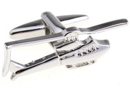 Silver Huey single blade helicopter cufflinks close up image