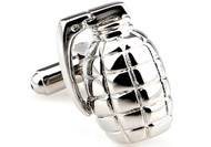 silver hand grenade cufflinks close up image