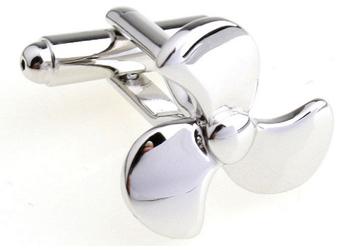 silver boat propeller cufflinks close up image
