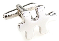 silver puzzle piece cufflinks close up image