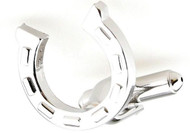 Silver horseshoe cufflinks close up image