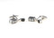 silver and black retro vintage style microphone cufflinks shown as a pair close up image