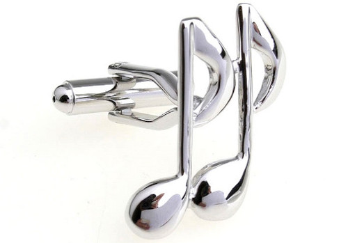 Silver music eighth note cufflinks close up image
