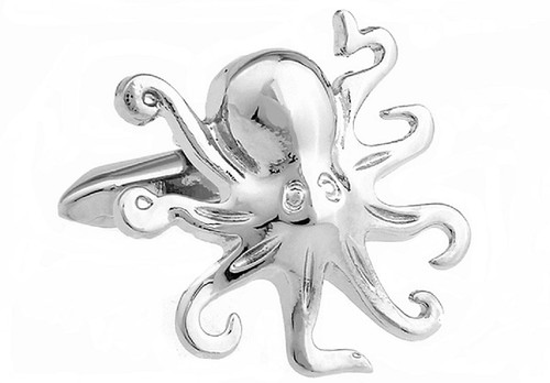 silver octopus cufflinks close up image