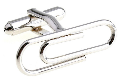 silver paper clip cufflinks close up image